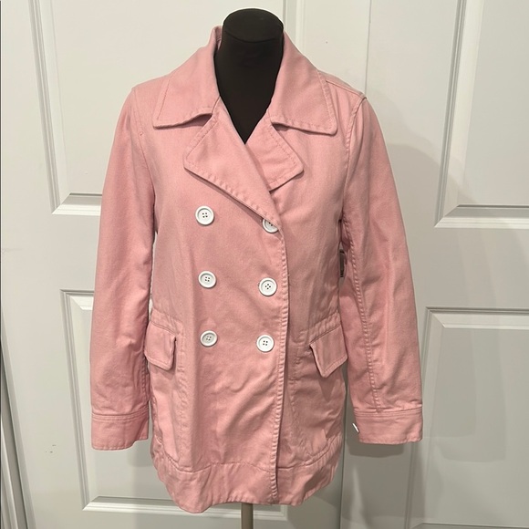 J. Crew Women’s 100% Cotton Pale Pink Peacoat Feminine White Buttons Size 8 - Picture 1 of 13